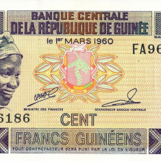 GUINEA █ bancnota █ 100 Francs █ 1998 █ P-35a █ UNC █ necirculata