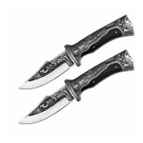 Cumpara ieftin Set doua cutite pliabile de v&acirc;nătoare, DEPOX&reg;, lamă inox clip point, m&acirc;ner metal și lemn, negru, 23 cm