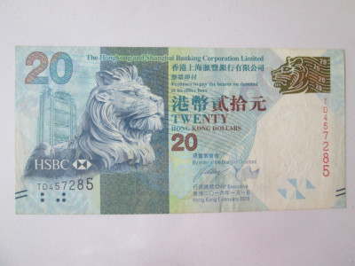 Hong Kong 20 Dollars 2016 HSBC Bank foto