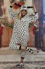 Pijama Dama Kigurumi Dalmatian Salopeta Flausata cu Gluga Urechi, Negru Alb, Marimi S M L XL, Maneci Lungi, Nasturi