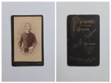 Fotografie de colectie CDV Atelier Rudolf Kossyna, Portret de barbat, Lugos, Lugoj, Banat, Romania, Austro-Ungaria, ca. 1885