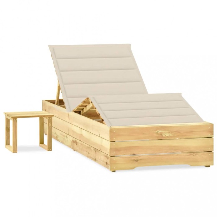 vidaXL Șezlong de grădină cu masă și pernă, lemn de pin tratat 3065956
