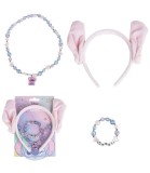 Diademă pentru Păr cu Urechi, Brățară și Colier Stitch Roz