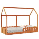 VidaXL Cadru pat de copii, maro ceruit, 90x190 cm, lemn masiv de pin