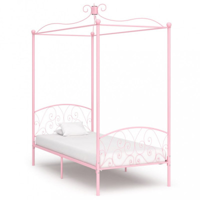 Cadru de pat cu baldachin, roz, 100 x 200 cm, metal foto