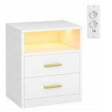 VASAGLE Noptiera moderna cu iluminare LED RGB si statie de incarcare integrata,2 prize AC si porturi USB,lumina sincronizata cu muzica si control pr