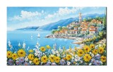 Cumpara ieftin Tablou impasto peisaj mediteranean vibrant 100x60cm, pictat manual in ulei pe panza, Valentin Pop