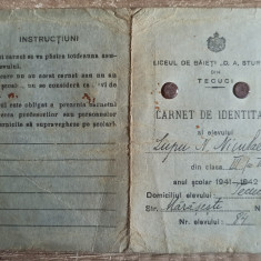Carnet de identitate Liceul de Baieti D. A. Sturdza din Tecuci 1941-42
