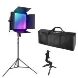 Cumpara ieftin Kit iluminare profesionala RGB 60W cu trepied reglabil, geanta transport si mini trepied pentru smartphone, control prin aplicatie