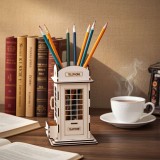 Suport Creioane Birou Cabina Telefonica Britanica Lemn, Organizator Pixuri Retro Vintage, Decor Birou Original