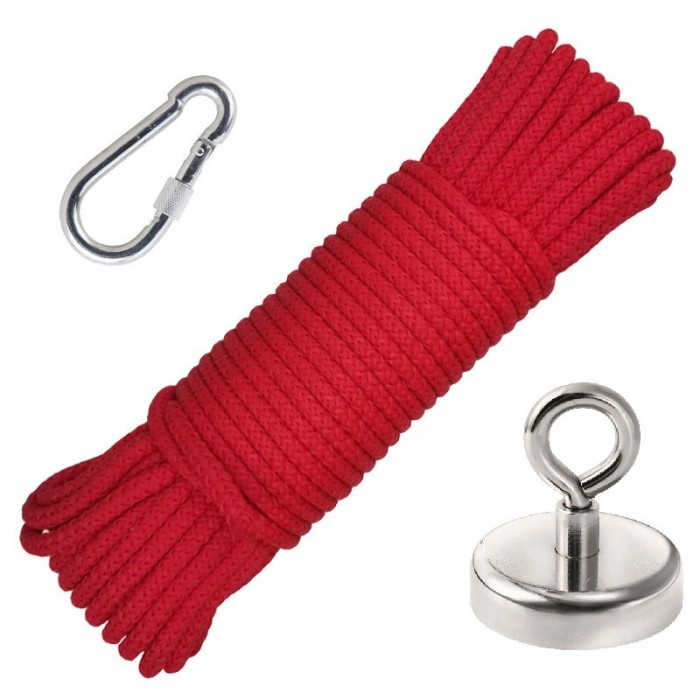 Set magnet fishing neodim D 60 mm 120 kg forta pescuit puternic funie 20 m de 6 mm carabina