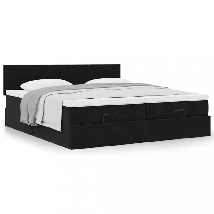 Gossi cadru de pat otoman cu saltele, catifea neagra 200x200cm