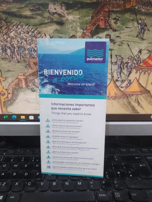 Nava de croazieră Sovereign, pliant de prezentare, liniile Pullmantur Cruceros, Bienvenido a bordo! Welcome on board, c. 1990, 193