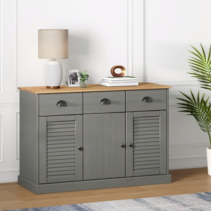 Servantă cu sertare VIGO, gri, 113x40x75 cm, lemn masiv de pin