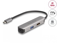 Adaptor USB type C la HDMI 4K60Hz + USB-A + USB-C 92W, Delock 61060