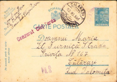 HST CP389 Carte poștală cu ștampila Cenzurat Cluj-Turda, 1941 foto