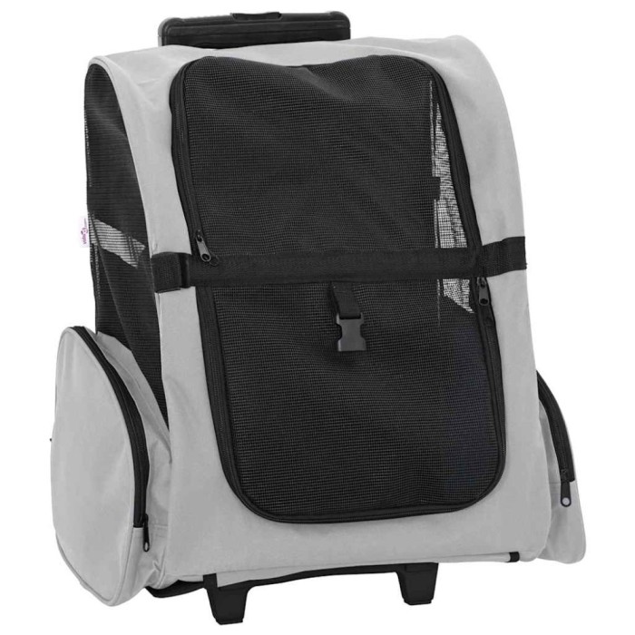 vidaXL Cărucior pentru animale de companie 3 &icirc;n 1, gri, 48x32x57 cm, material Oxford