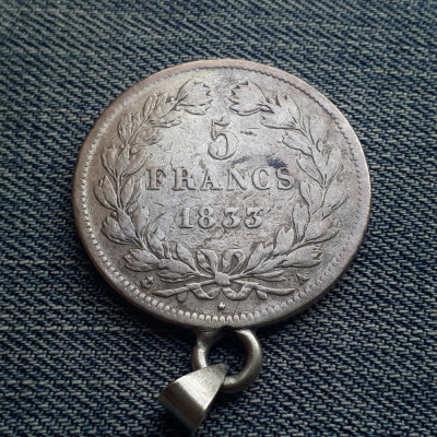 3H - 5 Francs 1833 Franta Moneda din argint cu agatatoare pentru salba foto