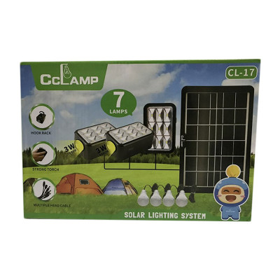 Kit solar CCLAMP CL-17, 6 W, acumulator 7800 mAh, 3 proiectoare, 4 becuri, functie lanterna, panou solar inclus foto