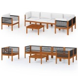 Set fotoliu de gradina cu 7 piese si perne, crem, 63x63 cm