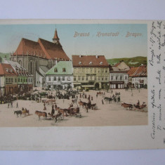 Rara! Carte postala Brasov-Loc de targ/Piața Sfatului circulata 1901