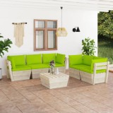 Cumpara ieftin Set mobilier grădină din paleți, 6 piese, cu perne, lemn molid