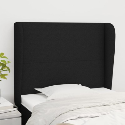vidaXL Tăblie de pat cu aripioare, negru, 83x23x118/128 cm, textil 3117652 foto
