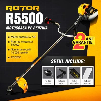 Motocoasa pe benzina ROTOR 4.7 CP , 5500 W, motor in 2 timpi, Galben foto