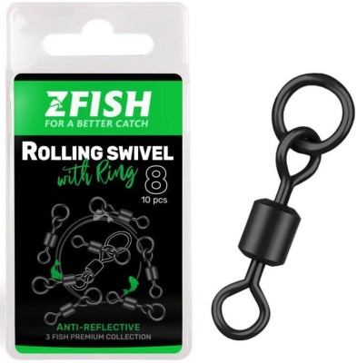 Vartej Cu Anou Zfish Rolling Swivel With Ring Black Matt, Nr.8, 26Kg, 10buc/pac foto