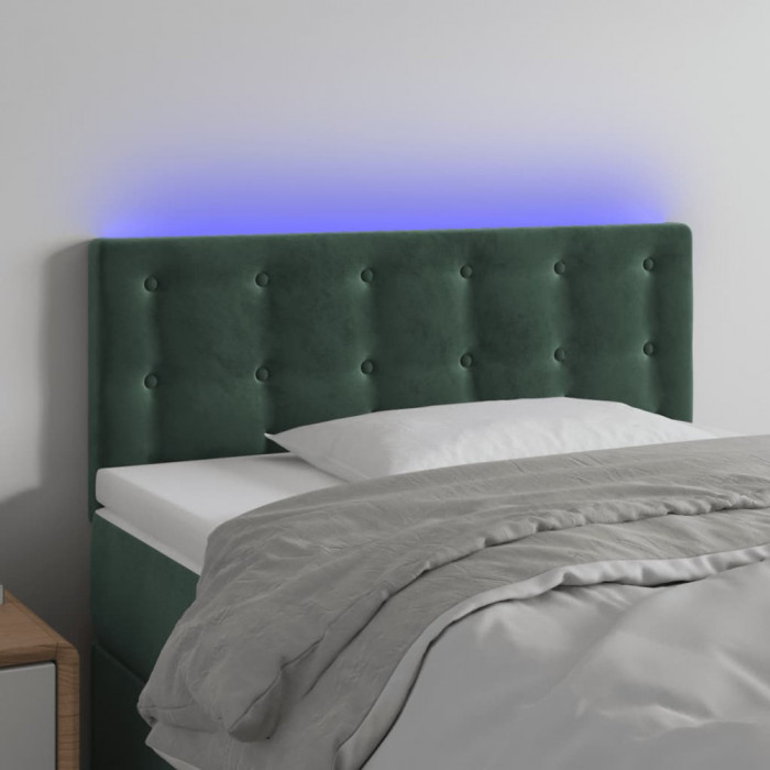 Tablie de pat cu LED, verde &icirc;nchis, 100x5x78/88 cm, catifea GartenMobel Dekor