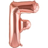Balon folie metalizata litera f, flippy, 100 cm, umflati cu heliu sau aer, ambalaj individual, pai inclus, rose gold