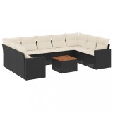 Cumpara ieftin Set canapele de gradina cu perne, 10 piese, negru, poliratan