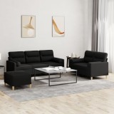 VidaXL Set de canapele cu perne, 3 piese, negru, textil