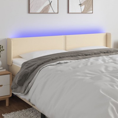 Tăblie de pat cu LED, crem, 163x16x78/88 cm, textil foto