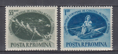 ROMANIA 1955 LP 391 CAMPIONATELE EUROPENE CANOTAJ ACADEMIC FEMININ SNAGOV MNH foto