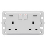 TWIN SWITCHED SOCKET-OUTLET - Standard englez - 2P+E 13 A - BACKLIT - WHITE - CProiector HORUS