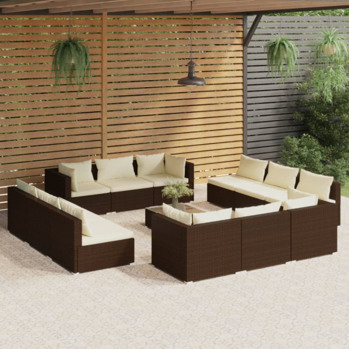 Set mobilier de gradina cu perne, 13 piese, maro, poliratan GartenMobel Dekor