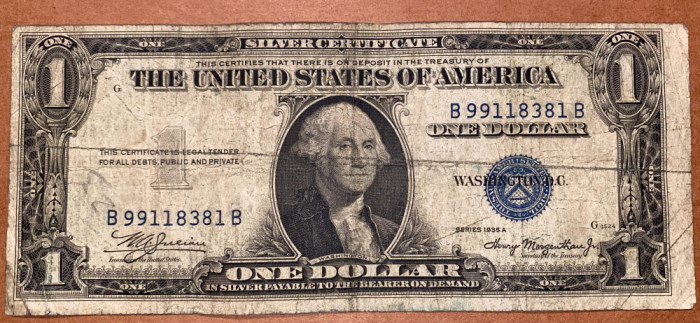 ONE DOLLAR 1935, SILVER CERTIFICATE(SERIE ALBASTRA)/ VEZI POZE..