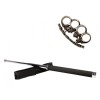 Set Autoaparare: Baston Telescopic 65cm Argintiu + Pumnal Craniu Metalic, Husa Curea, Rozeta Box