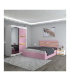 Dormitor Clio Roz Cu Dulap Tapitat 180x200cm