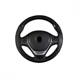 Husa Volan Auto Piele Ecologica Carbon Negru Marime M (37-38cm) + Ac si Ata Cusut
