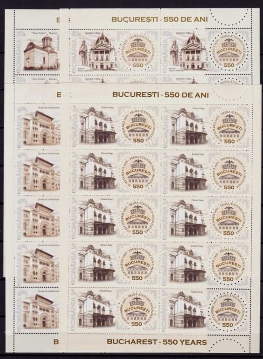 ✅RO 2009 LP 1845e &quot;Bucuresti-550 de ani&quot; , minicoli de 10 serii , MNH