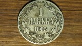 Finlanda ducat sub imperiul rus - moneda de colectie rara - 1 markka 1865 - argint 868 - foarte greu de gasit ! - tarul Alexandru II