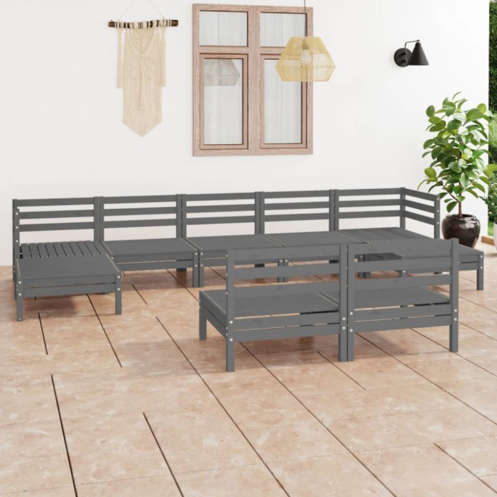 Gossi set mobilier de gradina, 9 piese, gri, lemn masiv de pin