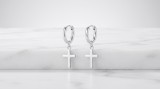 Cumpara ieftin CERCEI ARGINT 925 HOOPS CU PANDANTIV CRUCE MINIMALIST LUCIOS