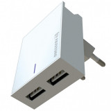 Incarcator Retea USB Swissten Travel, Suport Device, Quick Charge, 23W, 2 X USB, Alb