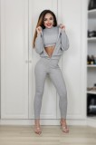 A701-182 Compleu sport din 3 piese: bluz&amp;#259; crop-top colan&amp;#355;i si hanorac cu fermoar, M, M/L