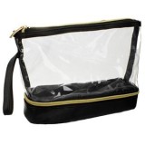 Portfard transparent cu maner, dublu compartiment, 25x8x17cm, negru si transparent, CMCLASS