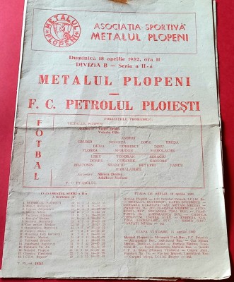 Program meci fotbal &amp;quot;METALUL&amp;quot; PLOPENI - PETROLUL PLOIESTI (18.04.1982) foto
