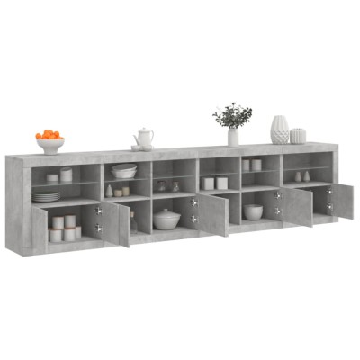 vidaXL Servantă cu lumini LED, gri beton, 283x37x67 cm foto